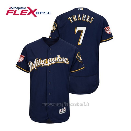 Maglia Baseball Uomo Milwaukee Brewers Eric Thames Flex Base Entrenamiento De Primavera 2019 Blu